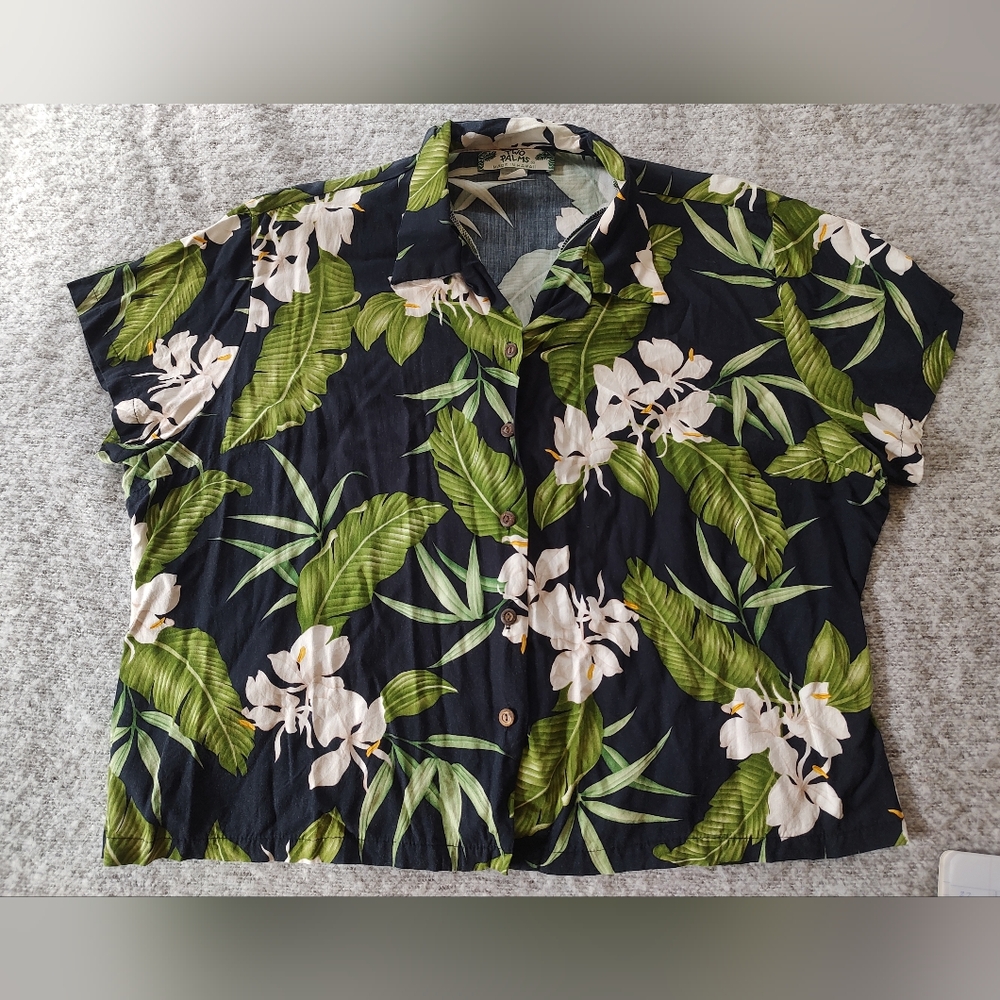 Two Palms Hawaii 100% Rayon 2XL Green Block Ginger Coconut Man Hawaii Shirt